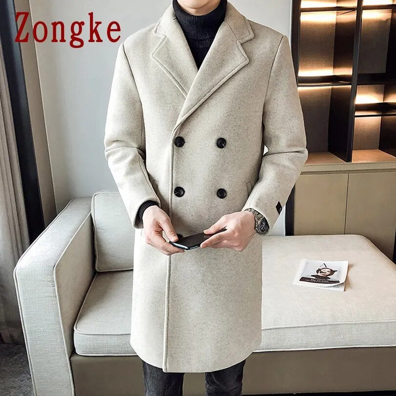 Double Breasted Solid Wool Men Coats Winter Long Coat Men Jacket 2023 ...
